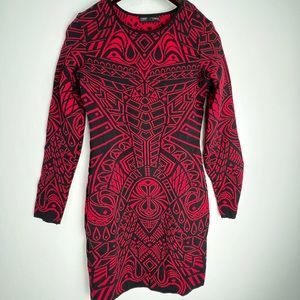 RVN Dress Size Large long sleeve bodycon fitting dress with geometric de…